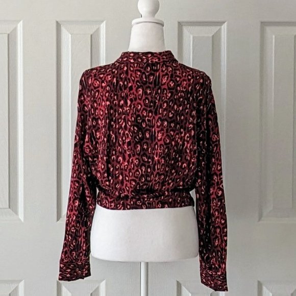 ZARA TRF Collection Women's Long Sleeve Blouse Top  Size M  Red Black Print - Picture 2 of 5
